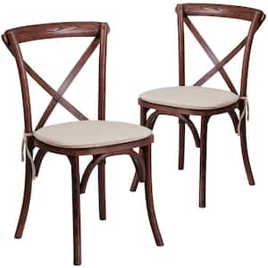 Mahogany Wood Cross Back Chair (Set of 2)