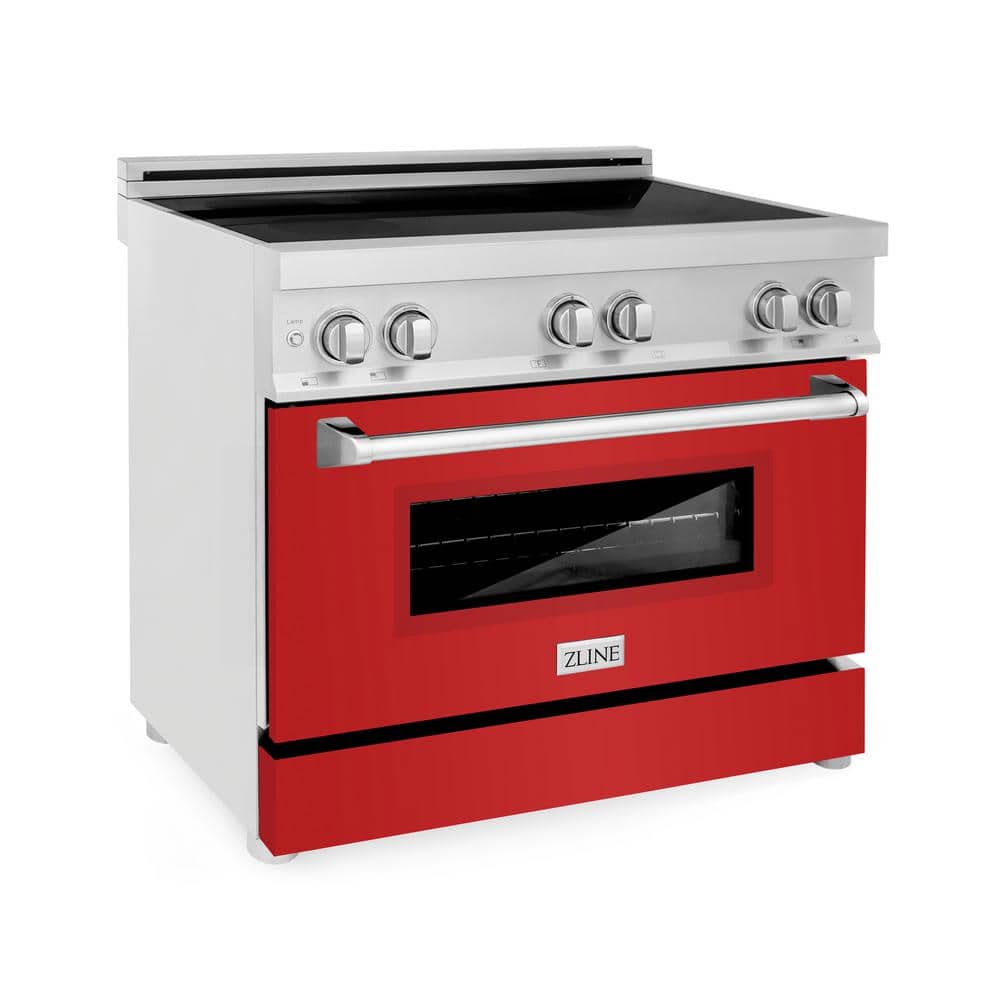 ZLINE Kitchen and Bath 36 in. Freestanding Electric Range 4 Element Induction Cooktop with Red