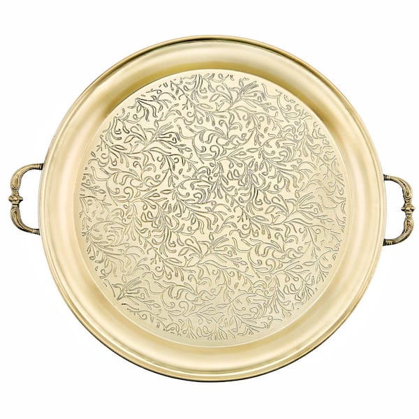 Photo 1 of 18 in. Dia "Cairo" Champagne Tone Etched Steel Tray