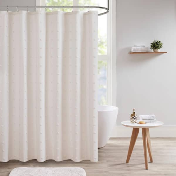 Intelligent Design Maize Ivory 72 in. Cotton Jacquard Pom Pom Shower Curtain