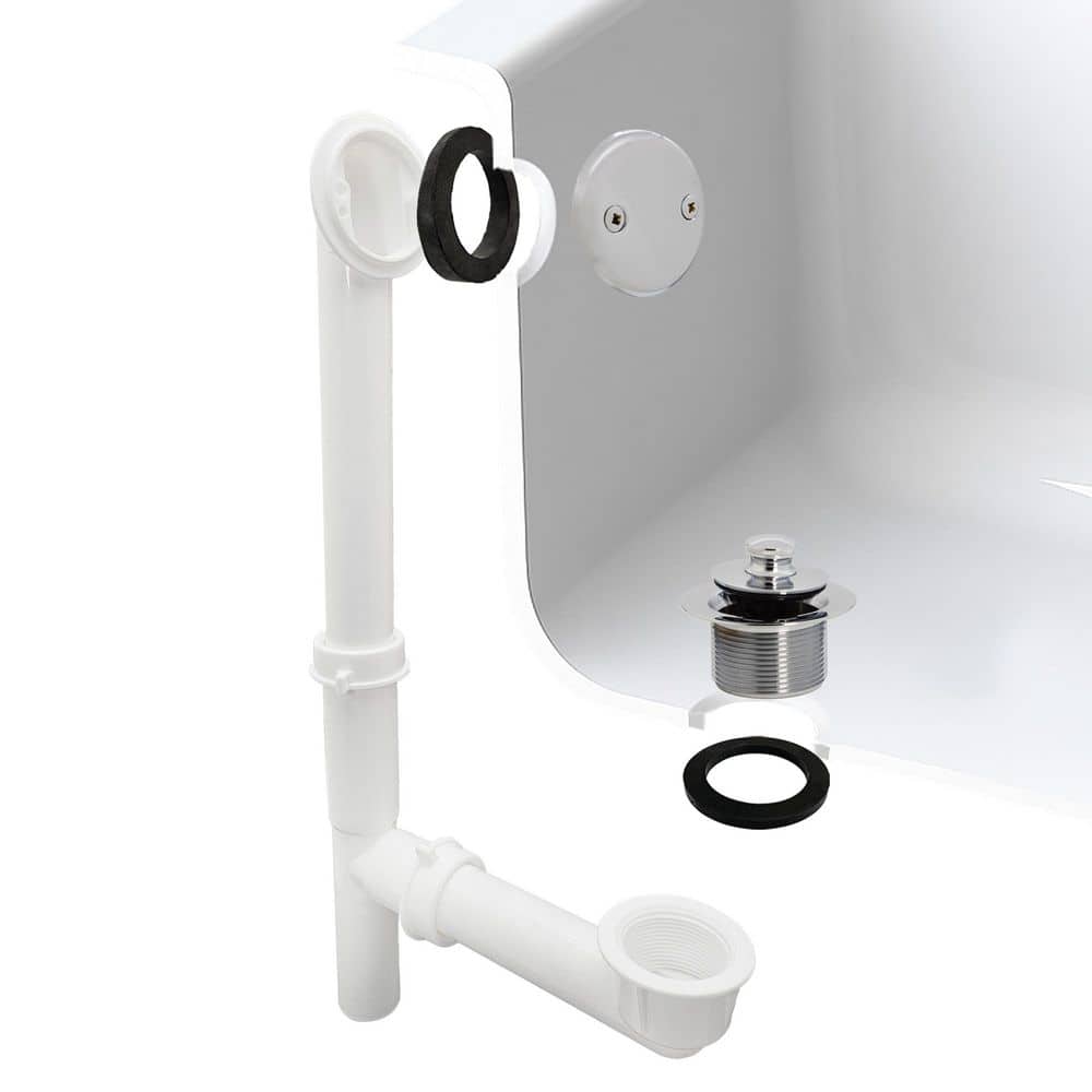 "14"" White Tubular Bath Waste & Overflow Assembly with Twist & Close Drain Plug and 2-Hole Faceplate, Polished Chrome" price history on PriceWatchPro