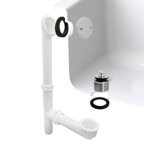 White 1-1/2 in. Tubular Pull and Drain Bath Waste Drain Kit with 2-Hole Overflow Faceplate in Polished Chrome