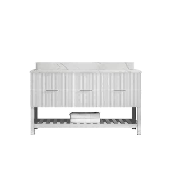 Willow Collections Catalina 60 in. W x 22 in. D x 36 in. H Double Sink Bath Vanity in White with 1.5 in. Calacatta Laza Qt. Top