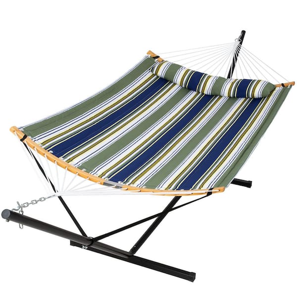 Atesun 12.3 ft. Free Standing, 450 lbs. Capacity, Heavy-Duty 2-Person Hammock with Stand and Detachable Pillow in Dark Green