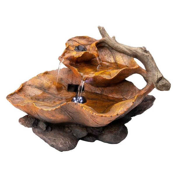 9" Tall Indoor Tabletop Tiered Leaf Hand-Painted Fountain with LED Lights