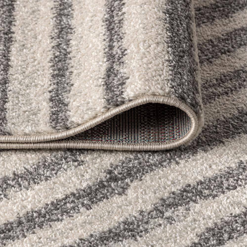 Modern Stripe Gray and Ivory Synthetic 3' x 5' Area Rug