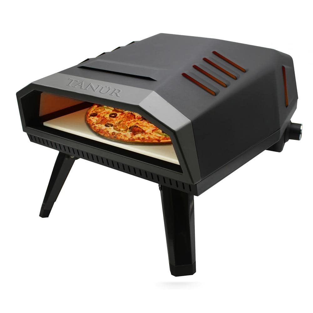 Flame King TANUR 12 in. Portable Propane Countertop Outdoor Pizza Oven with Nonstick Stone, Black