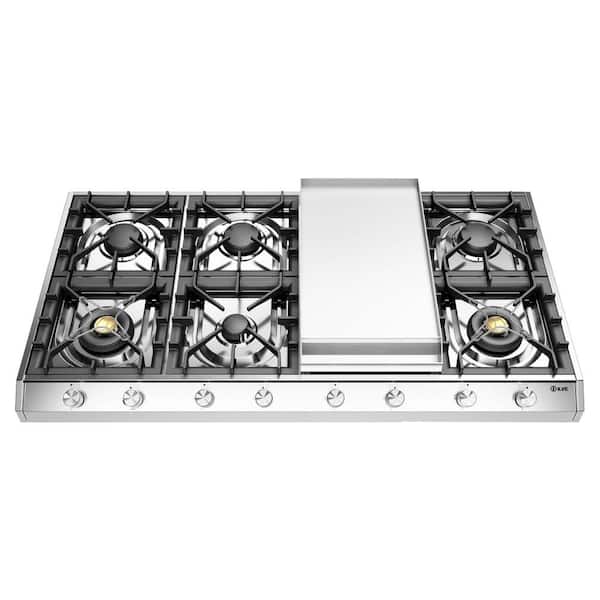 Professional Plus II 48 in. Built in Gas Cooktop with 8-Sealed Burners, Griddle in Stainless Steel