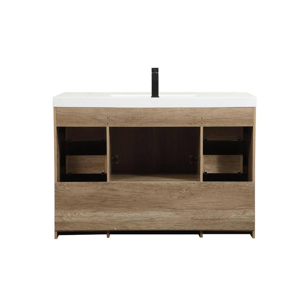 48" Natural Oak Single Bathroom Vanity with White Resin Top