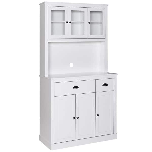 VEIKOUS White Kitchen Pantry Cabinet Storage with Adjustable Shelves, Buffet Cupboard and Microwave Stand