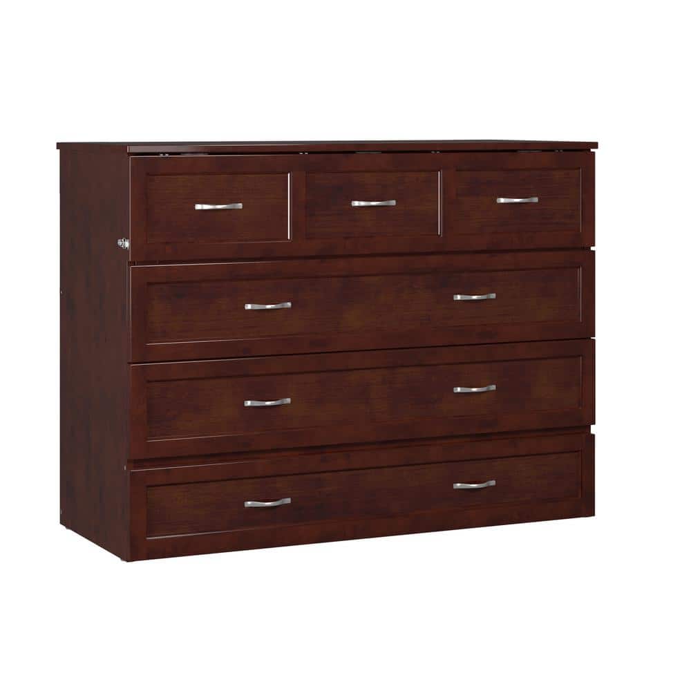 Walnut Full Murphy Bed Chest with Storage Drawer