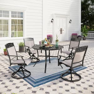 5-Piece Metal Outdoor Dining Set with 4 Aluminum Sling Swivel Rockers and Round Table