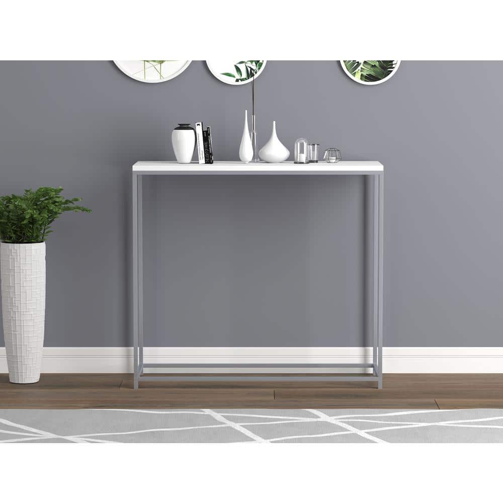 Modern White and Silver Metal Console Table with Storage