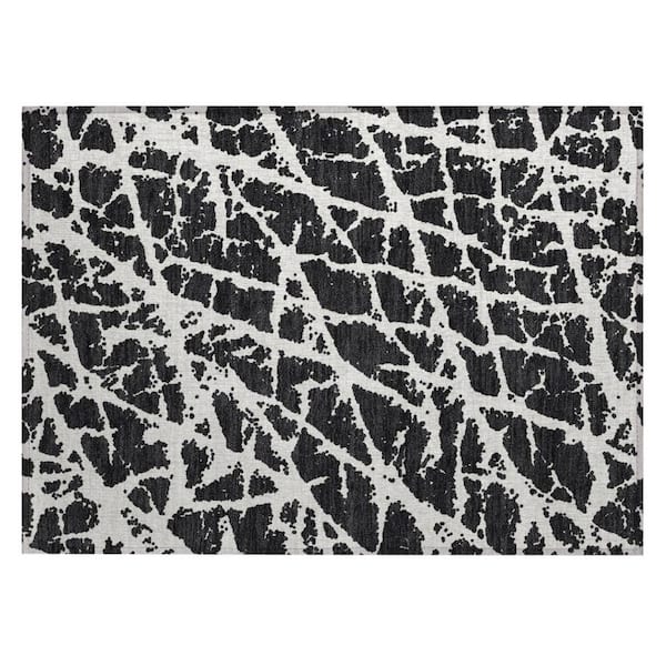 Black and White 2 ft. x 3 ft. Abstract Indoor/Outdoor Area Rug