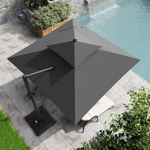Double top 10 ft. x 10 ft. Rectangular Heavy-Duty Aluminum 360-Degree Rotation Cantilever Patio Umbrella in Dark Gray