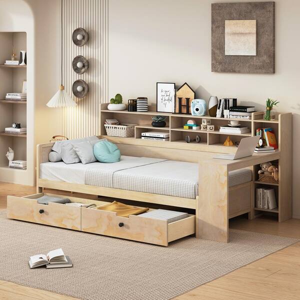 Harper & Bright Designs Natural Multifunctional Twin Size Wood Daybed