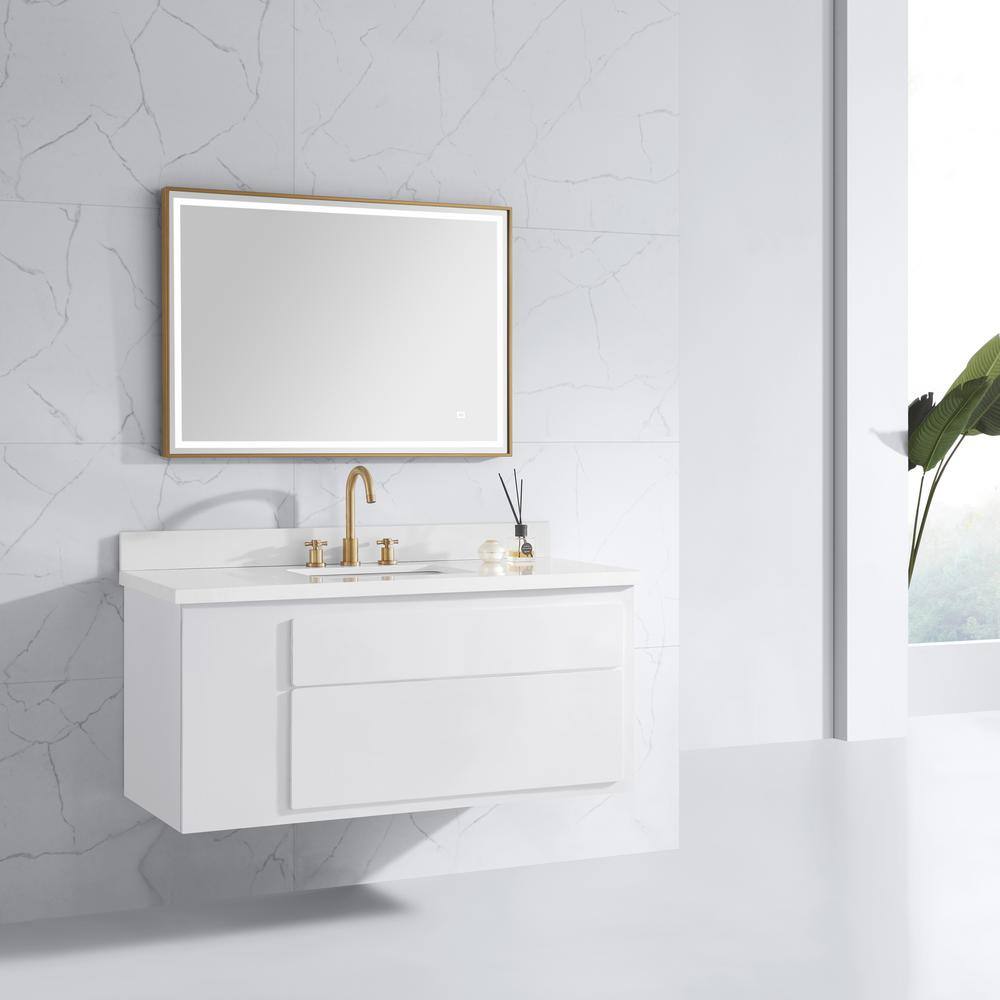 Eleganza Brushed Gold 59" Stainless Steel Framed LED Bathroom Mirror