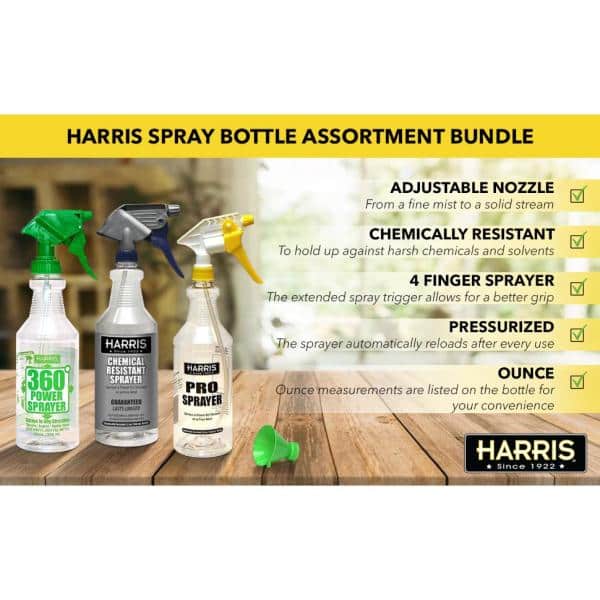  HARRIS Professional Spray Bottle 32oz (3-Pack), All-Purpose for  Cleaning and Plants with Clear Finish, Pressurized Sprayer, Adjustable  Nozzle and Measurements : Tools & Home Improvement