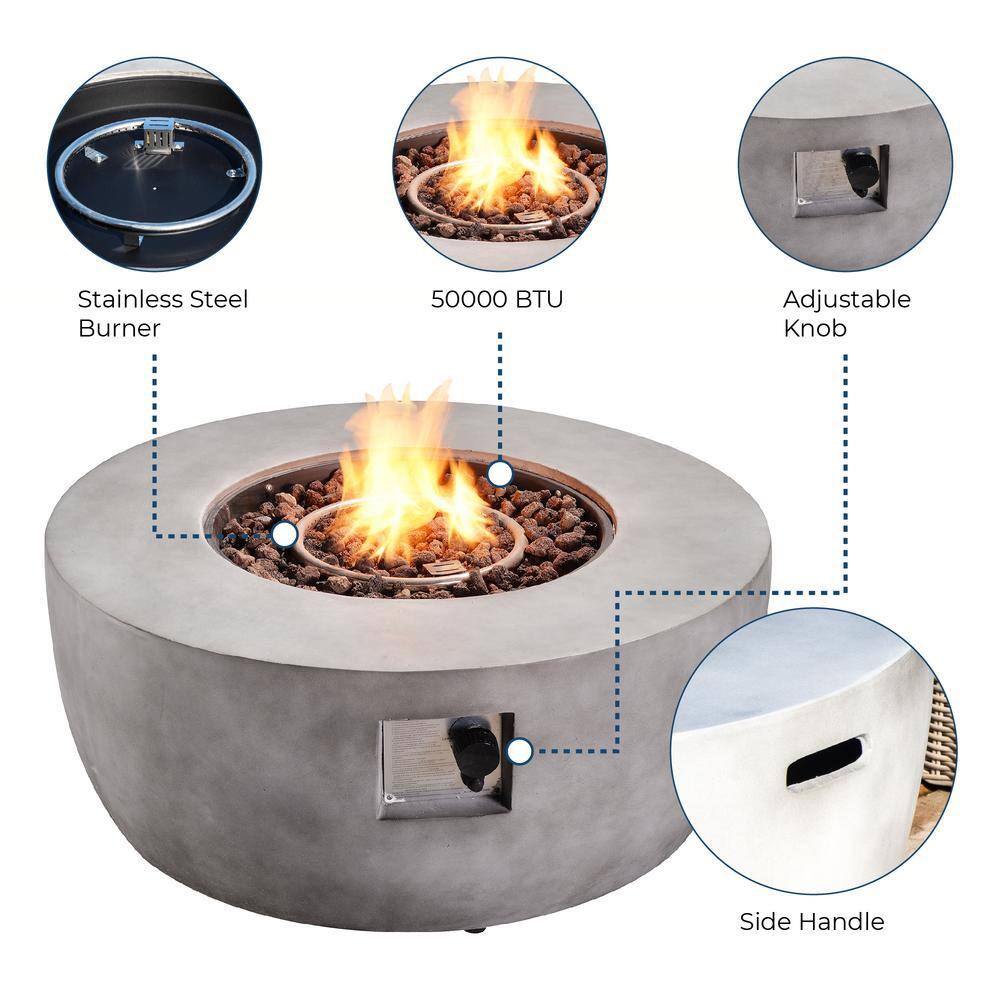Gray 36" Round Concrete Propane Gas Fire Pit