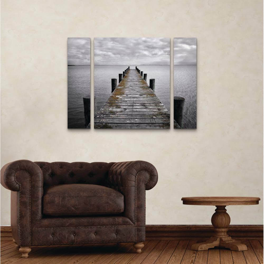 Gray and Black Dock Photography 3-Piece Canvas Wall Art Set 24'' x 32''