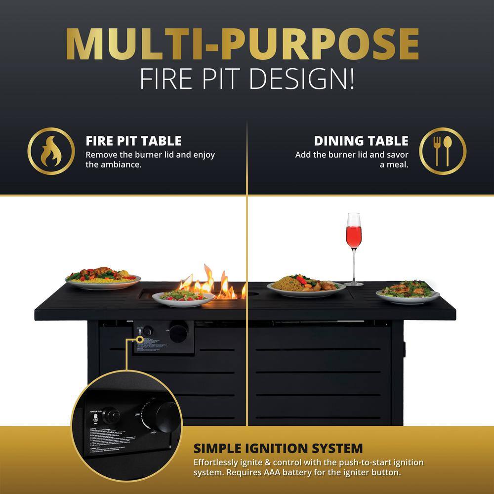 Black Aluminum 45" Gas Fire Pit Table with Lava Rocks