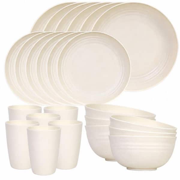 24-Piece Modern Beige Unbreakable Dinnerware Set, Dishwasher Microwave Safe Plates and Bowls Set (Service for 6)