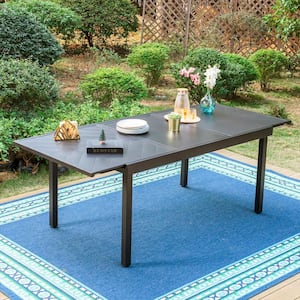 Black Geometric Extendable Rectangle Metal Patio Outdoor Dining Table