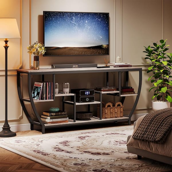 Tabor 70.9 in. Gray Wood TV Stand Fits TVs Up to 55 to 80 in. with Open Storage Shelves Living Room Bedroom