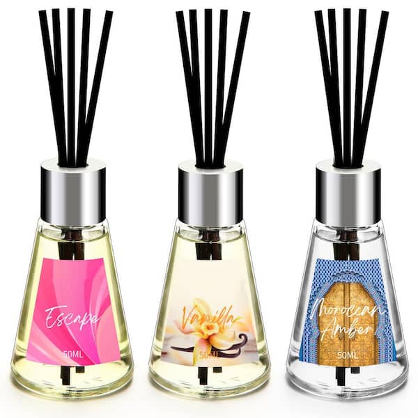Afoxsos Fresh Essential Oil 3Pack with 15Sticks Escape/Vanilla/Moroccan Amber Air Freshener for Bathroom and Office Oil Diffuser