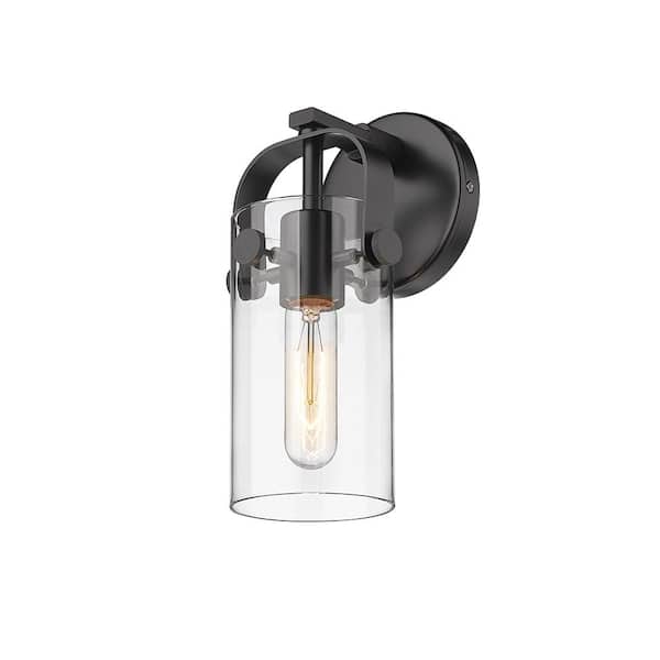 Pilaster II Cylinder 1-Light Matte Black Wall Sconce with Clear Glass Shade