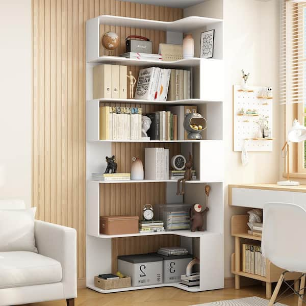 FUFU&GAGA White Wood Accent Storage Cabinet Corner Bookcase Display ...