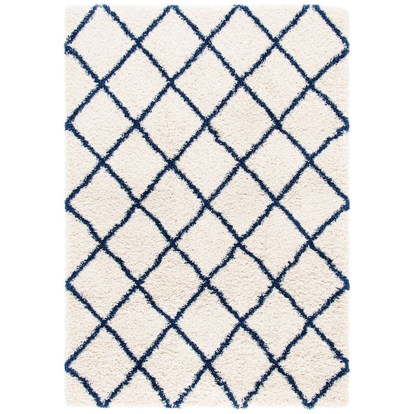 Hudson Shag 5 ft. x 8 ft. Ivory/Navy Diamond Area Rug