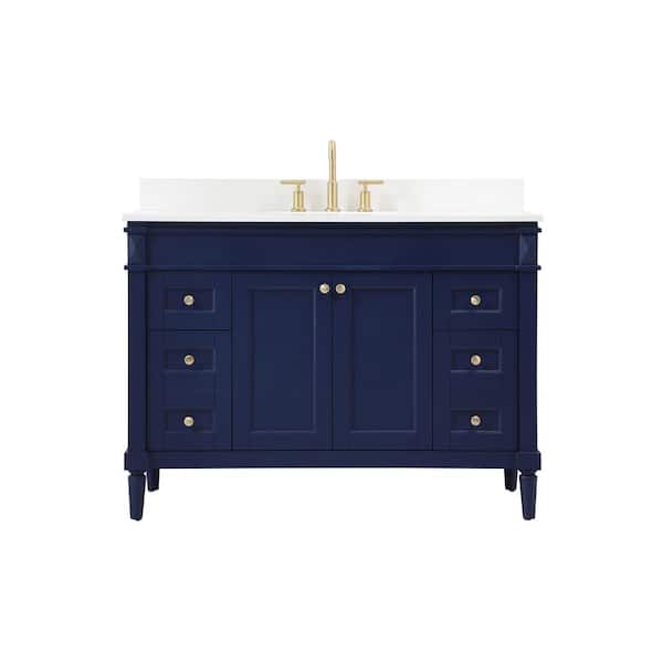 Unbranded Simply Living 48 in. W x 21 in. D x 35 in. H Bath Vanity in Blue with Ivory White Engineered Marble Top
