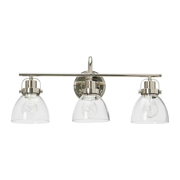 Robert Stevenson Lighting Avalon - 23 in. 3-Light Polished Nickel Vanity Light Metal and Glass