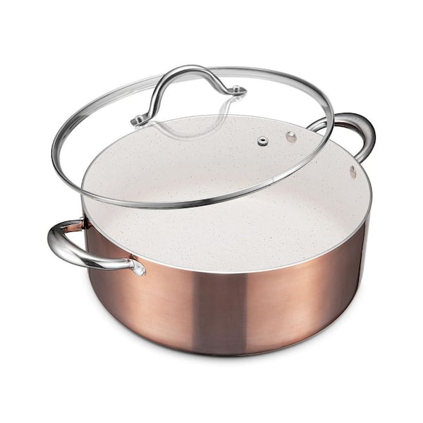 Large 8 Quart Nonstick Stock Pot with Lid for All Stovetops, Oven Safe, PFOA and PFAS Free, Golden