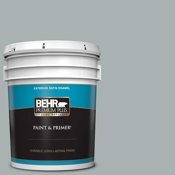 BEHR PREMIUM PLUS 5 gal. #730F-4 Flint Smoke Satin Enamel Exterior Paint & Primer