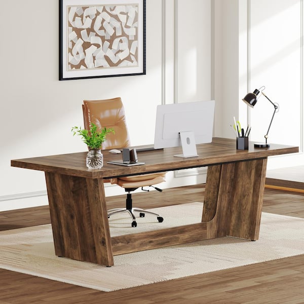 BYBLIGHT 70.87 in. Rectangular Dark Brown Wood Desk with Solid