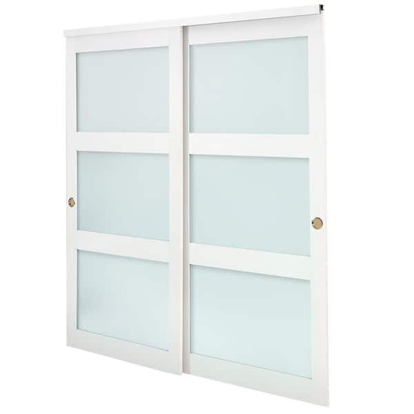78.19 in. x 37 in. Sliding Closet Door, 3-Lite Frosted Glass Bypass Sliding Doors with Hardware Kit for Closets Bedrooms