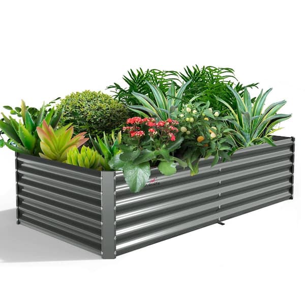 Zeus & Ruta 8x4x1. 5ft Metal Rectangular Outdoor Raised Garden Bed for Planting Vegetables Flowers Herb, Gray