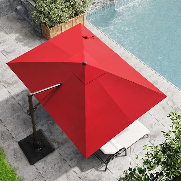 Crestlive Products 9 ft. x 11.5 ft. Outdoor Rectangular 360° Rotation Cantilever Tilt Patio Umbrella in Red