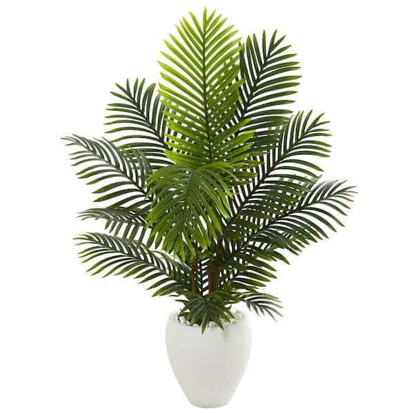 Nearly Natural Indoor 4.5 ft. Paradise Palm Artificial Tree in White Planter