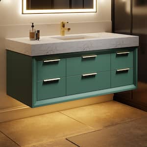 Solidoak 48 in. W x 20.9 in. D x 21.3 in. H Single Sink Bath Vanity in Green with White Cultured Marble Top