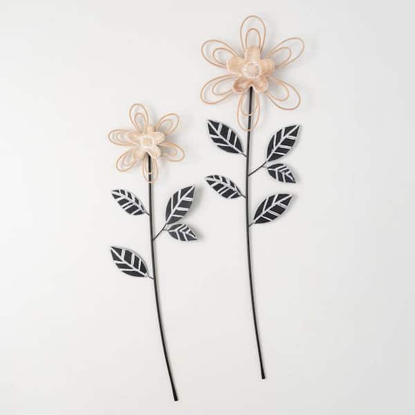 SULLIVANS 35.75 in. and 29.5 in. Metal and Wood Wall Stem Decor (Set of 2)