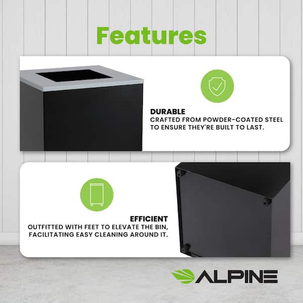 87 Gal. 3-Stream Steel Blue Green Recycling Bin and Black Trash Can Waste Station with Square Slot Lids