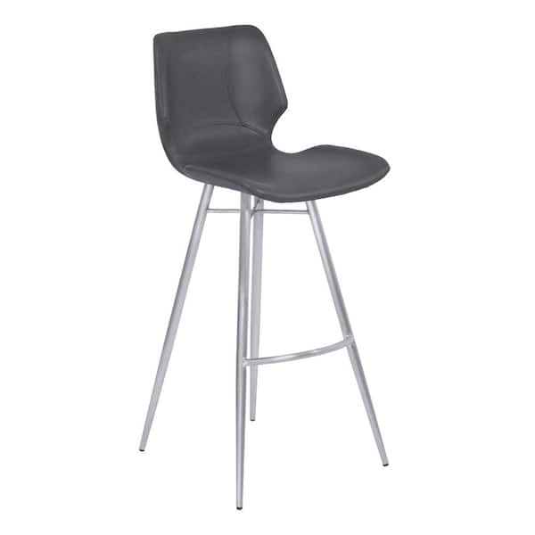 Armen Living Zurich 30 in. Bar Height Metal Bar Stool in Vintage Gray Faux Leather with Brushed Stainless Steel