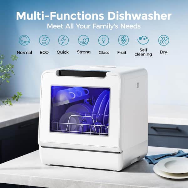 16.5 in. LED Touch Control Countertop Dishwasher in White with 3-Cycles 40 dBA, Portable, 6-Modes