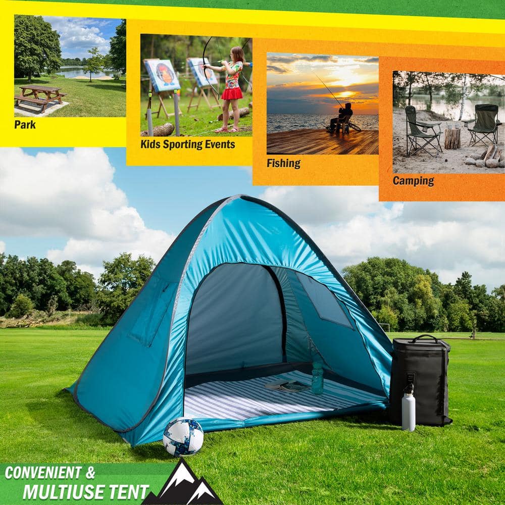 Blue 2-Person Pop-Up Beach Tent with Carry Bag