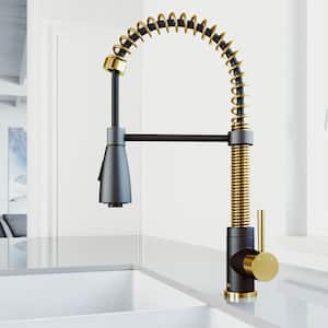 Brant Single Handle Pull-Down Sprayer Kitchen Faucet in Matte Brushed Gold and Matte Black