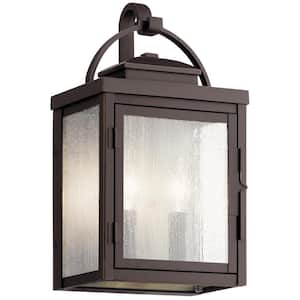 Carlson 14.75 in. 2-Lights Rubbed Bronze Outdoor Hardwired Wall Lantern Sconce with No Bulbs Included (1-Pack)