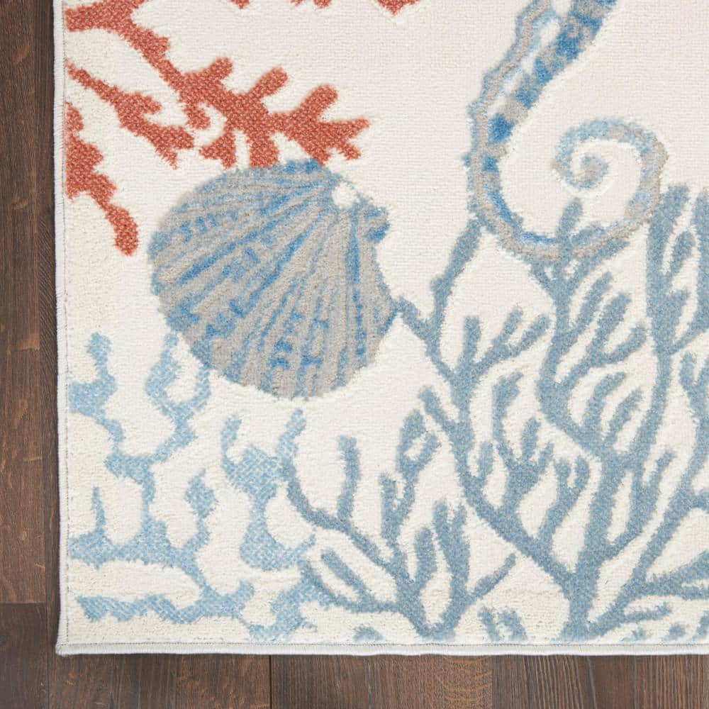 Ivory and Multicolor Geometric Nautical 5' x 7' Synthetic Rug